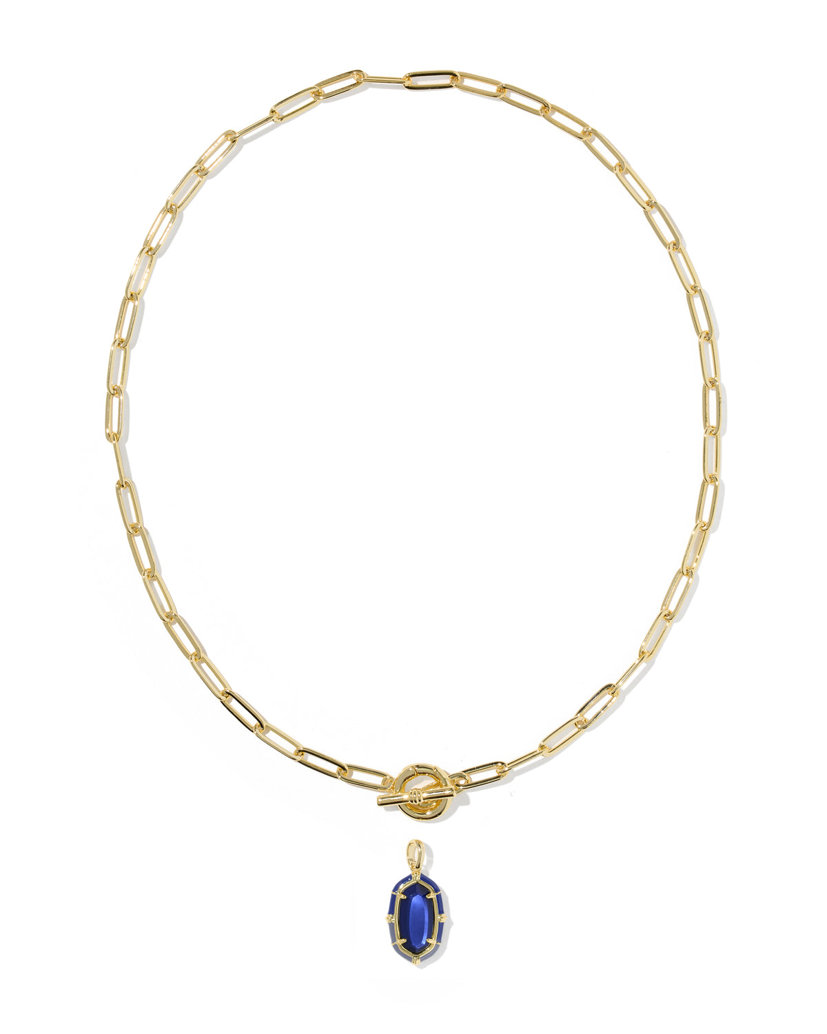 Elisa Enamel Link and Chain Necklace Gold Navy Mother of Pearl