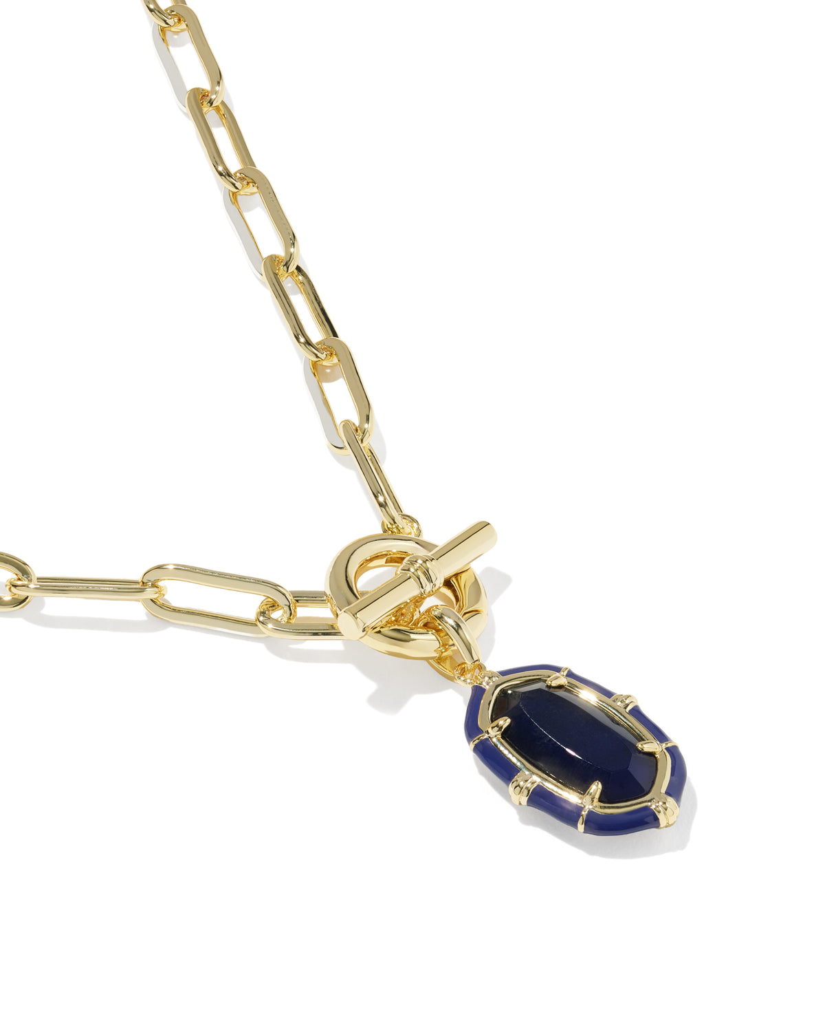 Elisa Enamel Link and Chain Necklace Gold Navy Mother of Pearl