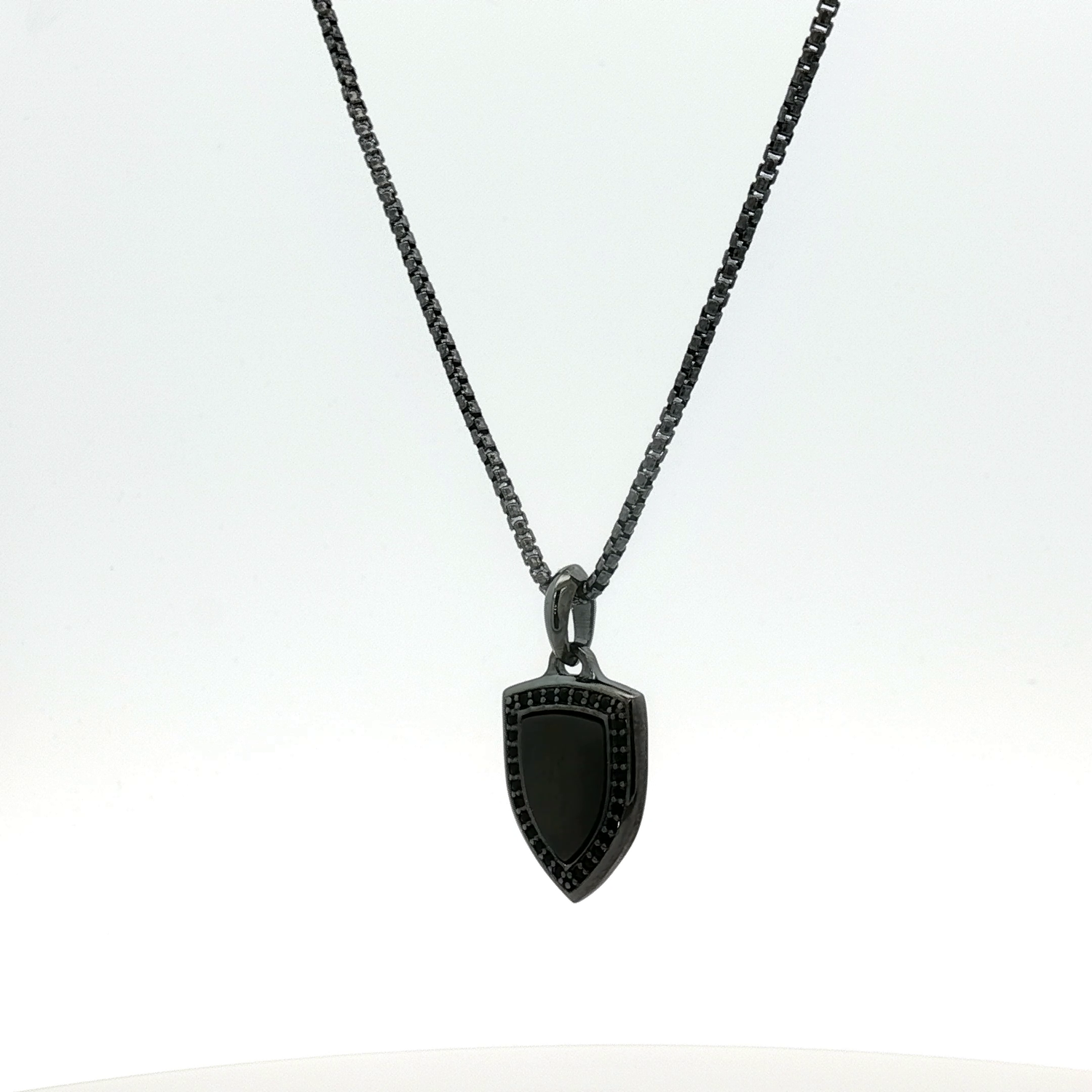 Shield CZ Pendant on a Rounded Box Chain