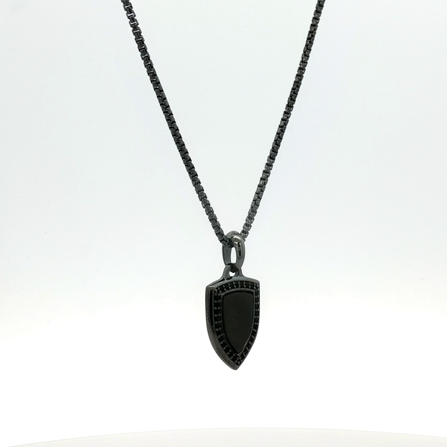 Shield CZ Pendant on a Rounded Box Chain
