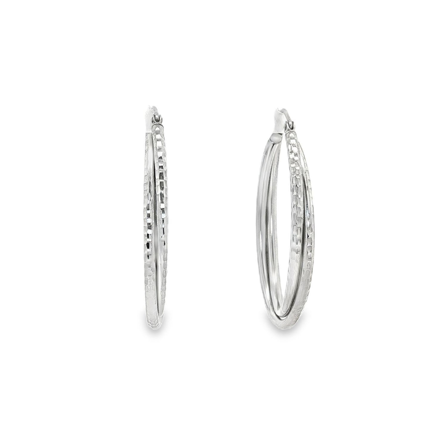 Sterling Silver Twisted Textured Oval Earrings