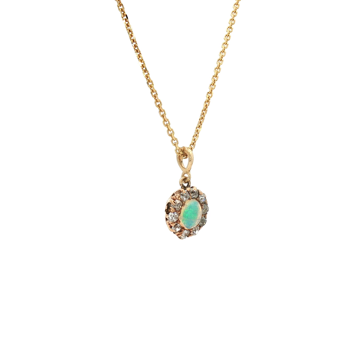 14k Yellow Gold Opal & Diamond Estate Pendant