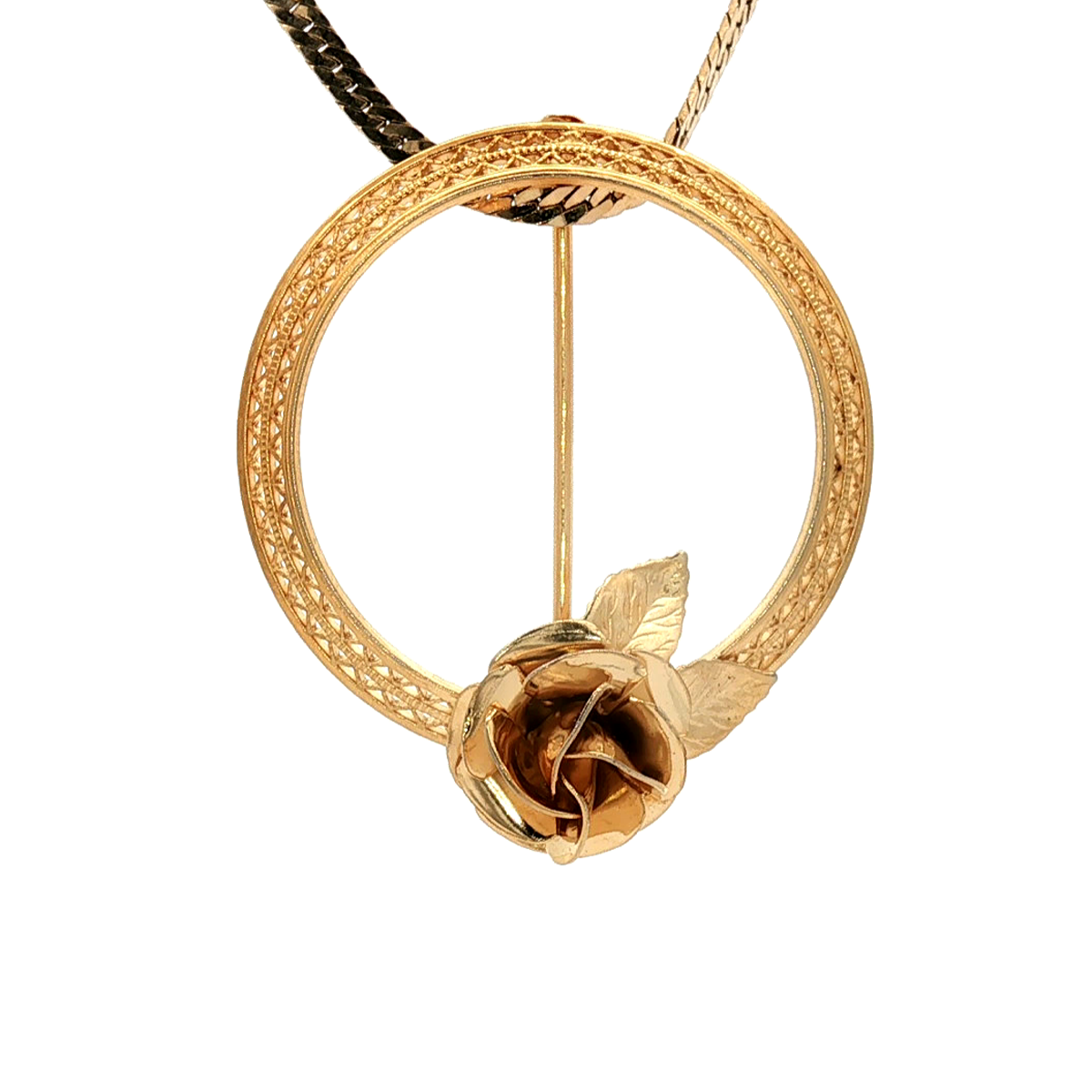 12k Yellow Gold Filled Estate Brooch with Floral Accents