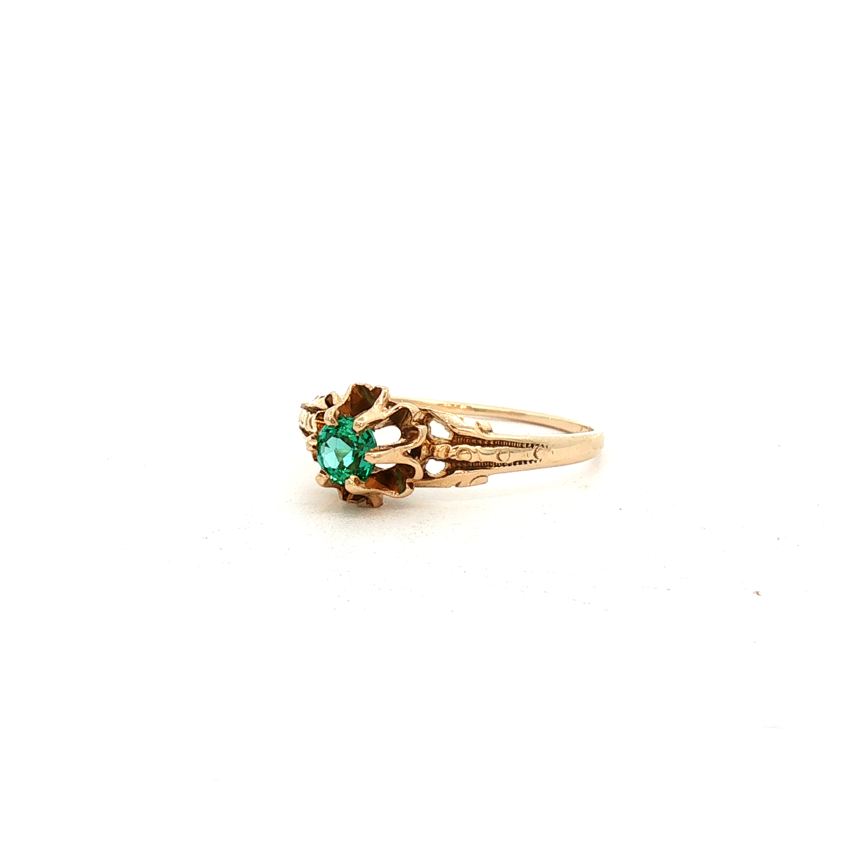 14k Yellow Gold Emerald Buttercup Estate Ring