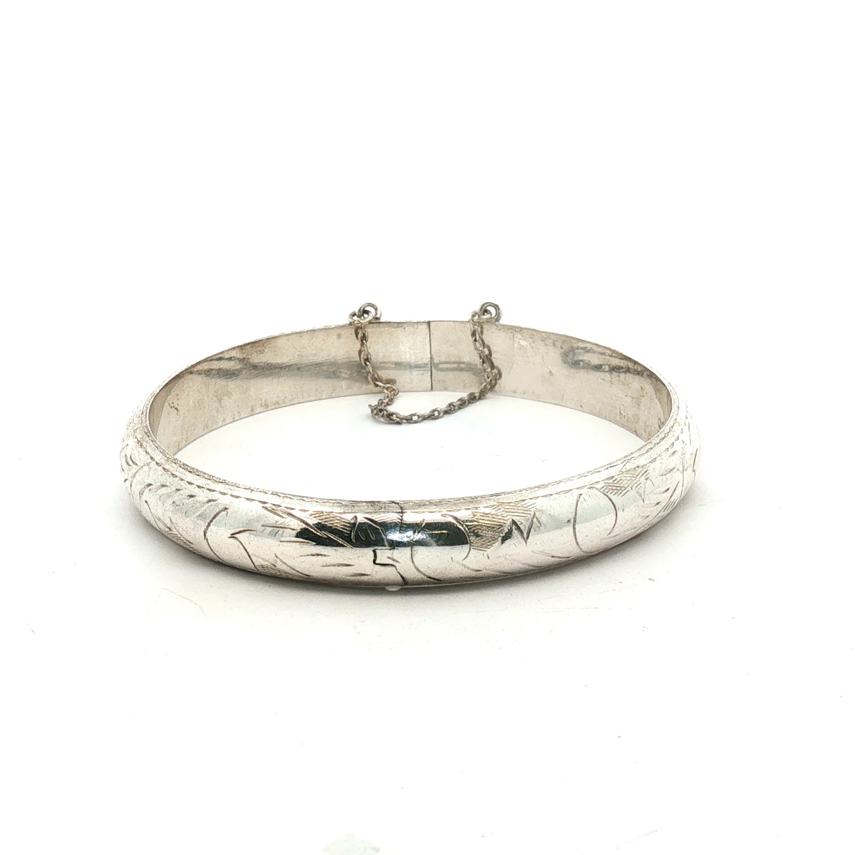Pre-Owned Sterling Silver Engraved Pattern Bangle Bracelet