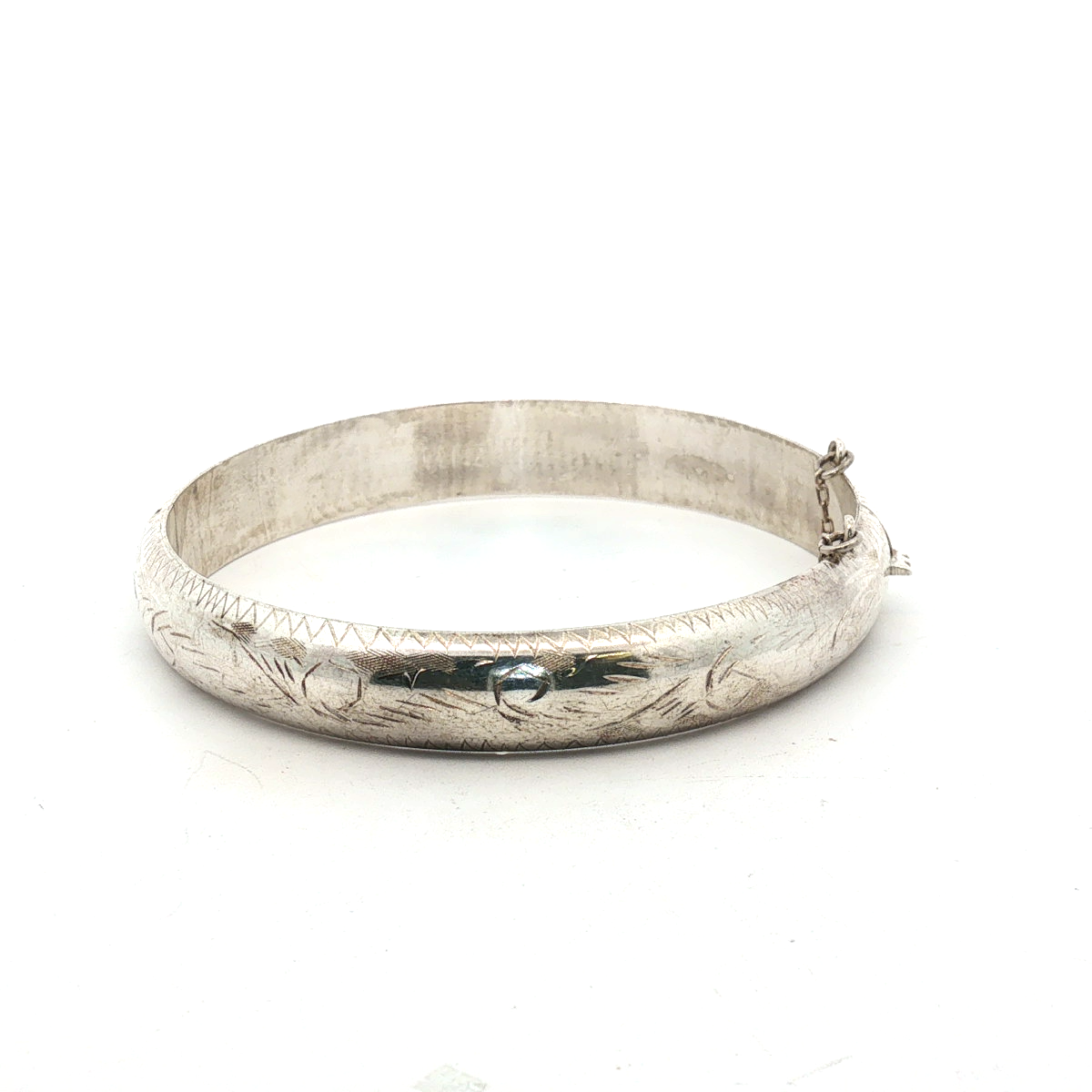 Pre-Owned Sterling Silver Engraved Pattern Bangle Bracelet