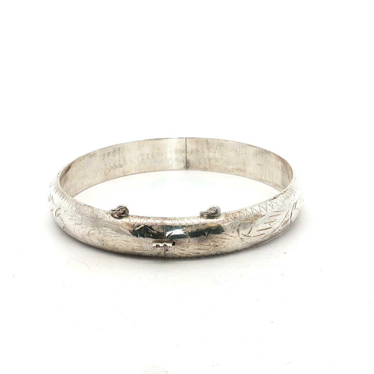Pre-Owned Sterling Silver Engraved Pattern Bangle Bracelet