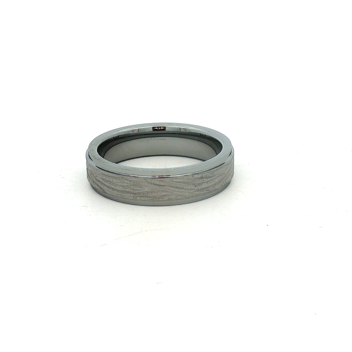Tungsten Flat Groove Edge Bark Design Ring Size 13