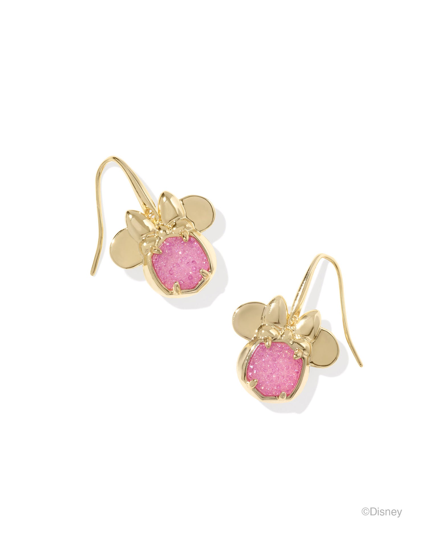 Minnie Mouse Drop Earrings Gold Hot Pink Drusy
