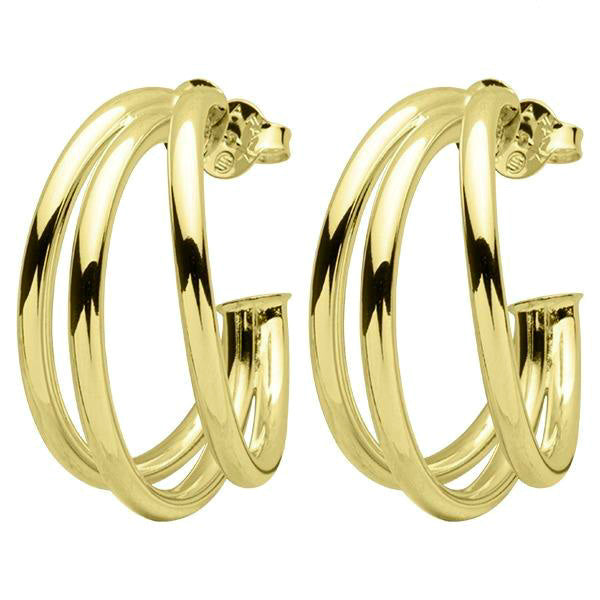 Shelia Fajl Shiney Gold Small Triple Clair Hoops-1.25"