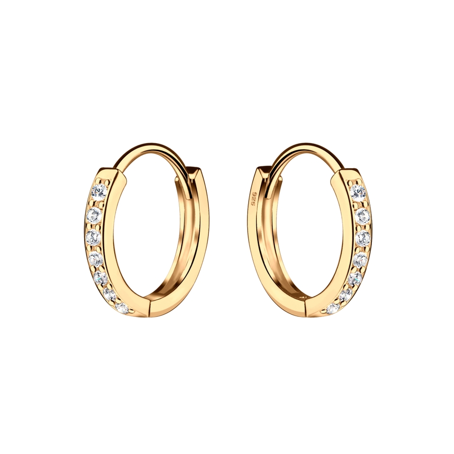 Gold Plated Sterling Silver Huggie CZ Hoop 13mm