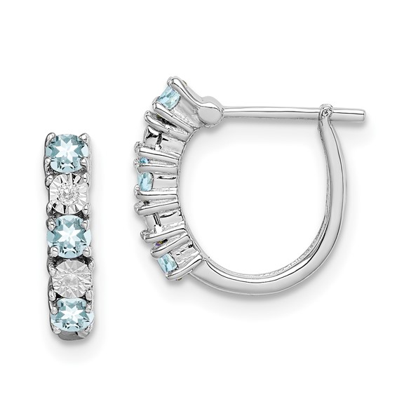 Sterling Silver Rhodium-plated Aquamarine and Diamond Earrings