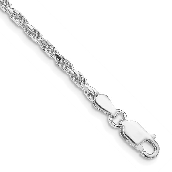 10" Sterling Silver Rhodium-plated 2.5mm Diamond-cut Rope Chain