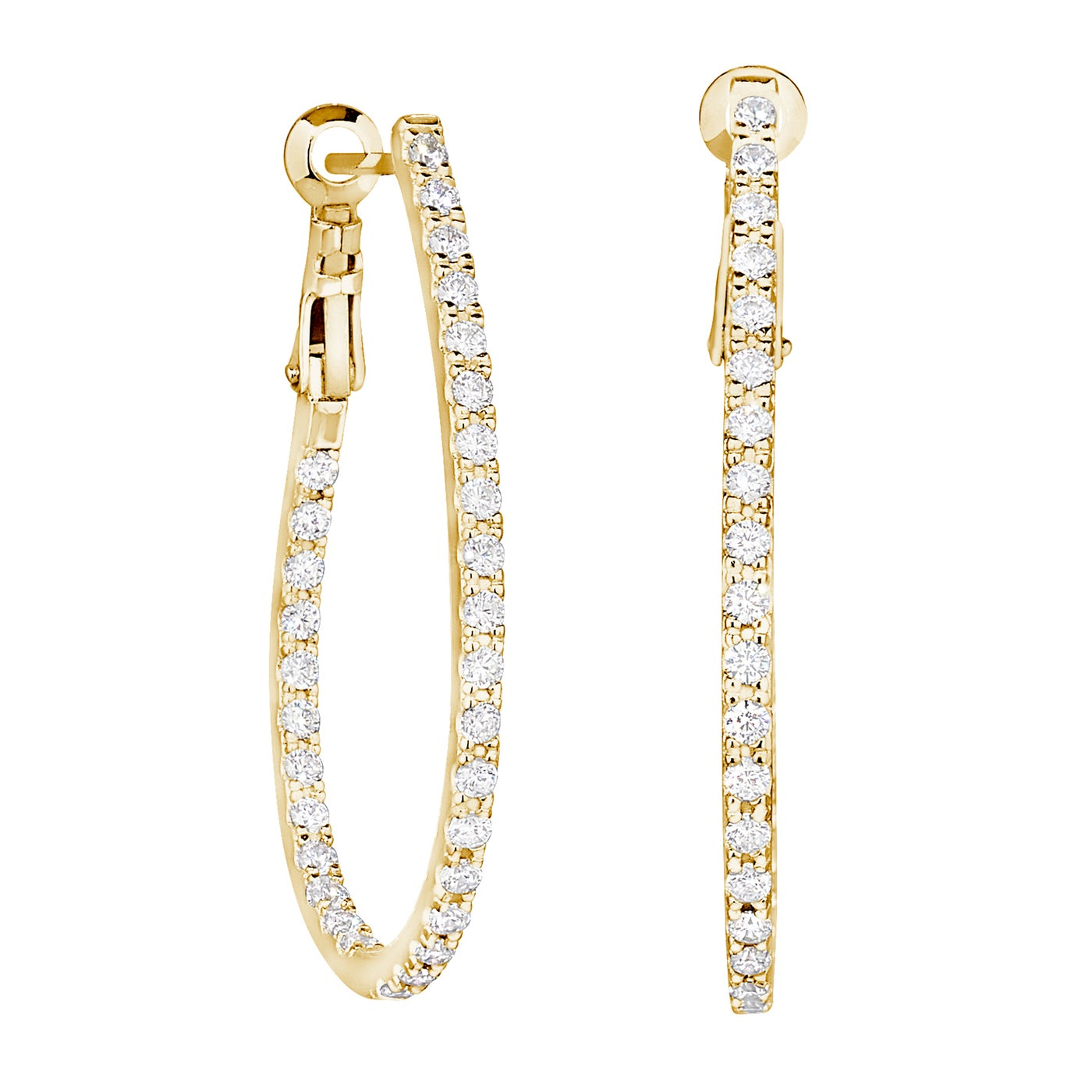 Gold Vermiel Finish Sterling Silver Micropave 1.75 Teardrop Hoop Earrings with Simulated Diamonds