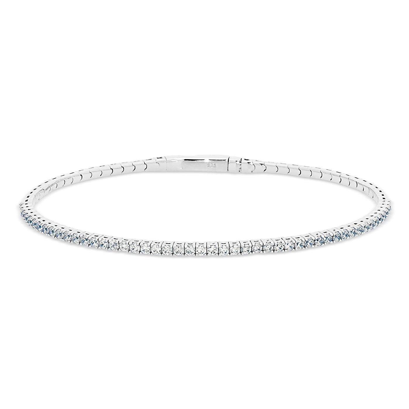 Platinum Finish Sterling Silver Single Row Flexible Bracelet with 1.75mm Simulated Diamonds