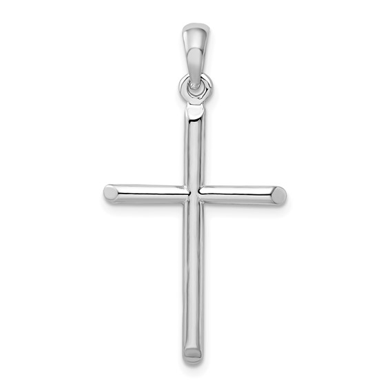 Sterling Silver Rhodium-Plated 3D Cylinder with Beveled Ends Cross Pendant