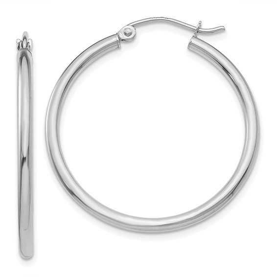 14k White Gold Polished 2x40mm Tube Hoop Earrings