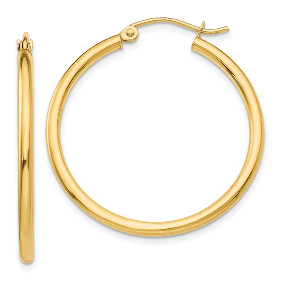 14k Yellow Gold Polished 2x25mm Tube Hoop Earrings