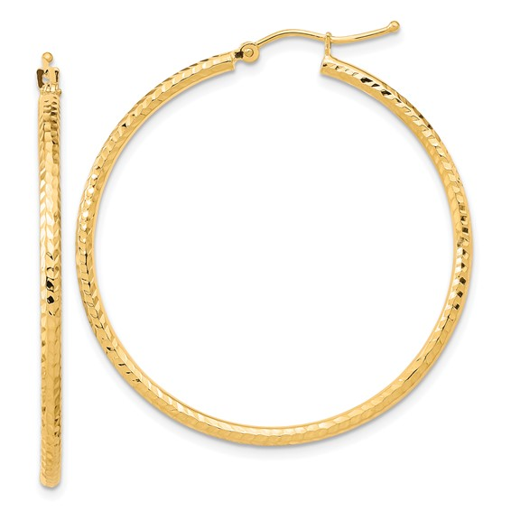 10k Yellow Gold Diamond-Cut 2mm Round Tube Hoop Earrings