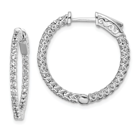 Sterling Shimmer Sterling Silver Rhodium-Plated CZ In and Out Round Hinged Hoop Earrings