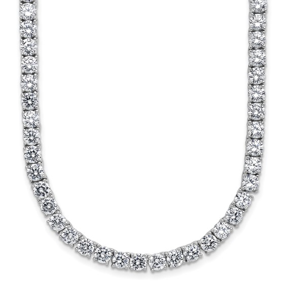 Sterling Silver Rhodium-plated Polished 4.00mm CZ with Safety Clasp Tennis Necklace