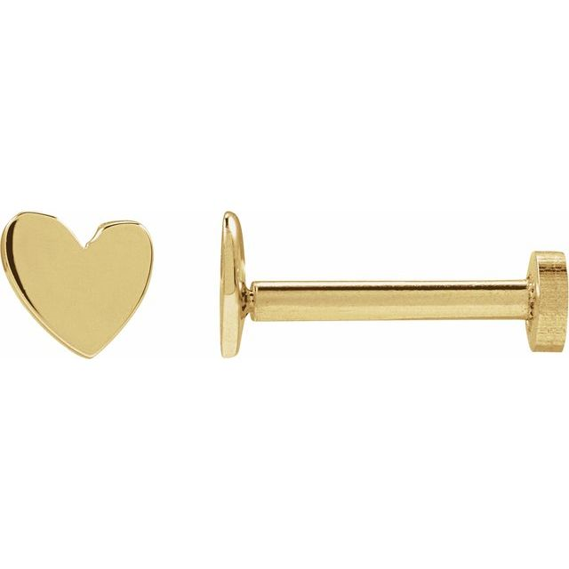 14K Yellow 4 mm Asymmetrical Pair Heart Earring with Press Fit Flat Back