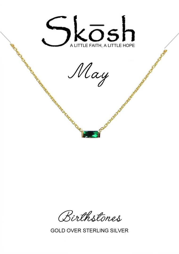 Gold over Sterling Silver Baguette Birthstone Necklace- May