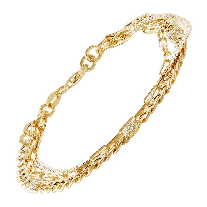 14K Yellow Gold Plated Sterling Silver Cubic Zirconia-Set Chain Bracelet