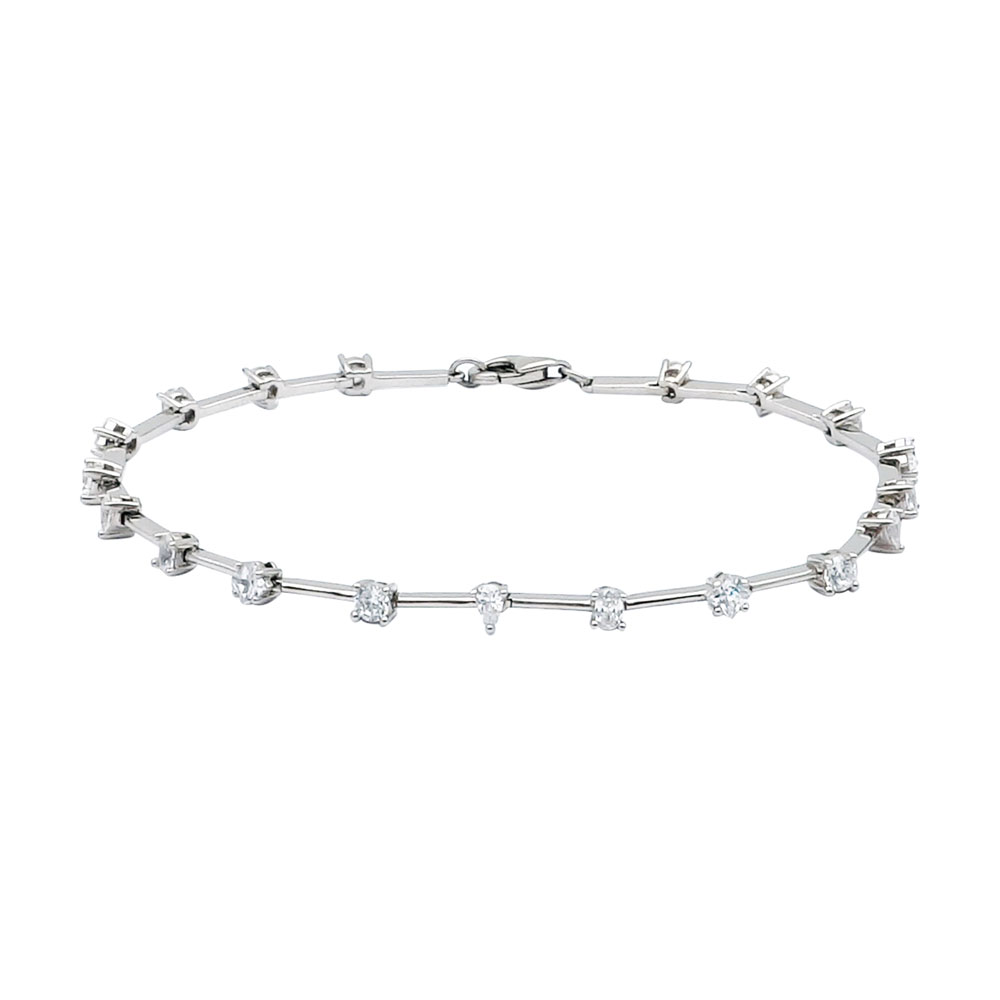 Sterling Silver Stationed Diamond Bar Bracelet