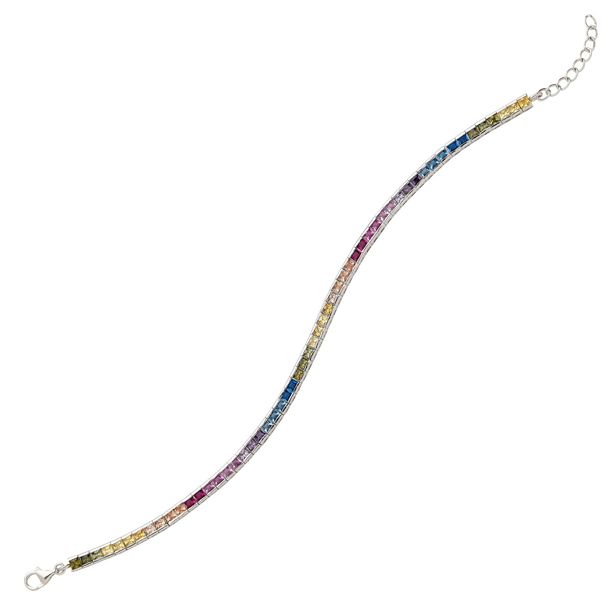 Sterling Silver 7" Rainbow Princess Cut Tennis Bracelet