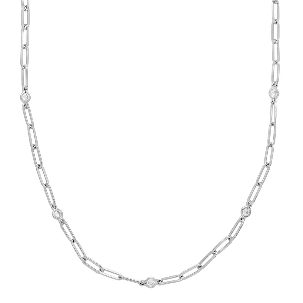 Sterling Silver Paperclip Bezel Set Stationed Necklace