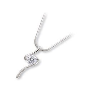 Sterling Silver Swirl Design CZ Solitaire Necklace