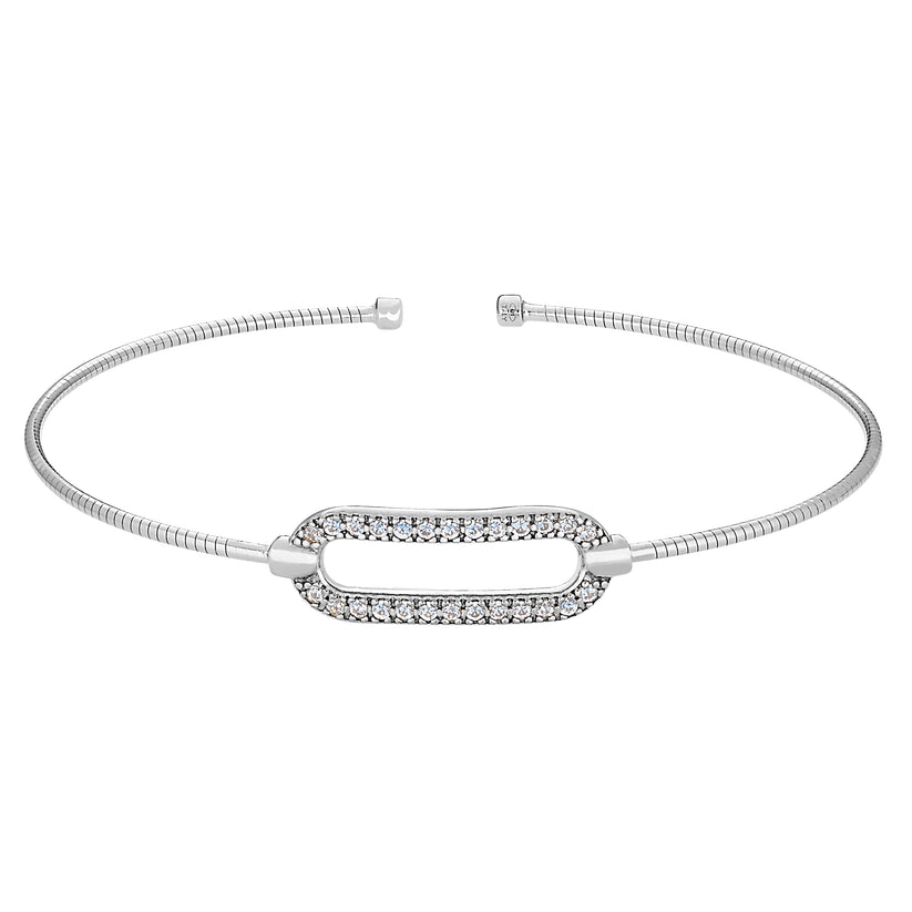 Platinum Finish Sterling Silver Open Oval Cable Cuff Bracelet
