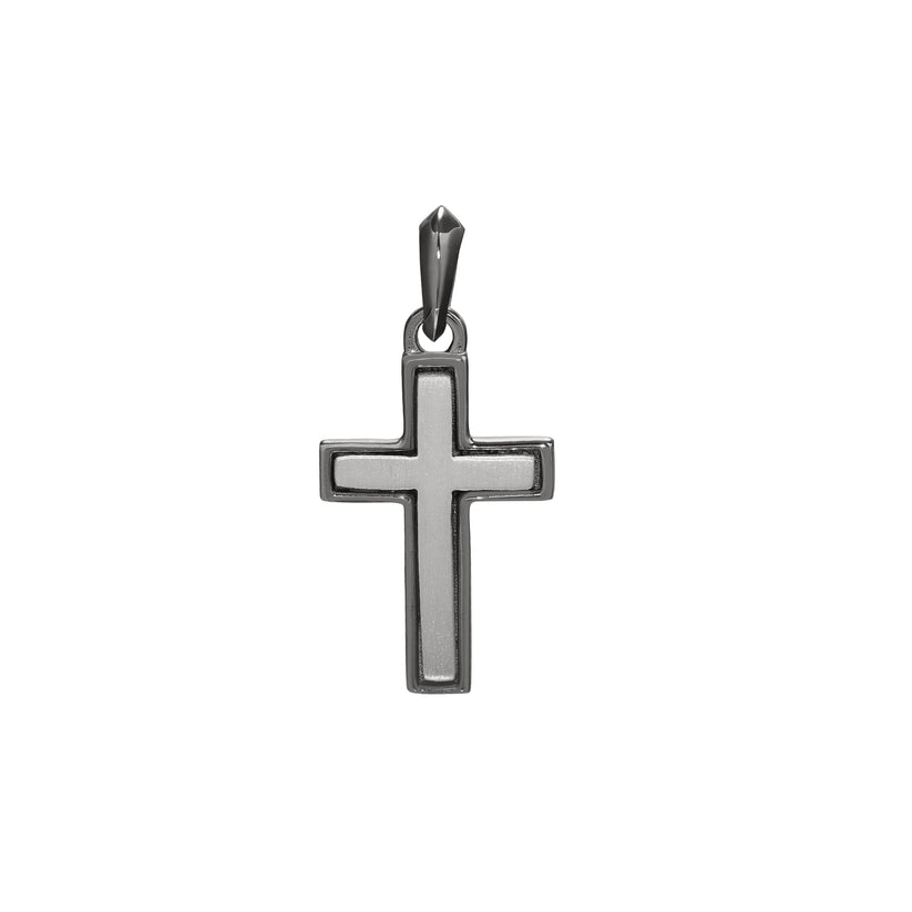 Sterling Silver Cross with Black Rhodium Finish Satin Pendant Charm