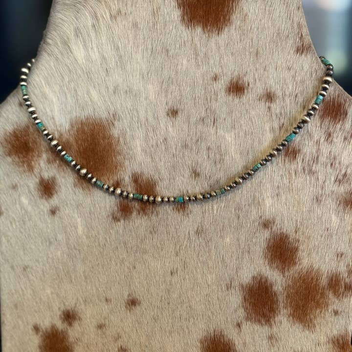 Genuine Turquoise Heishi & Sterling Silver Pearl Necklace