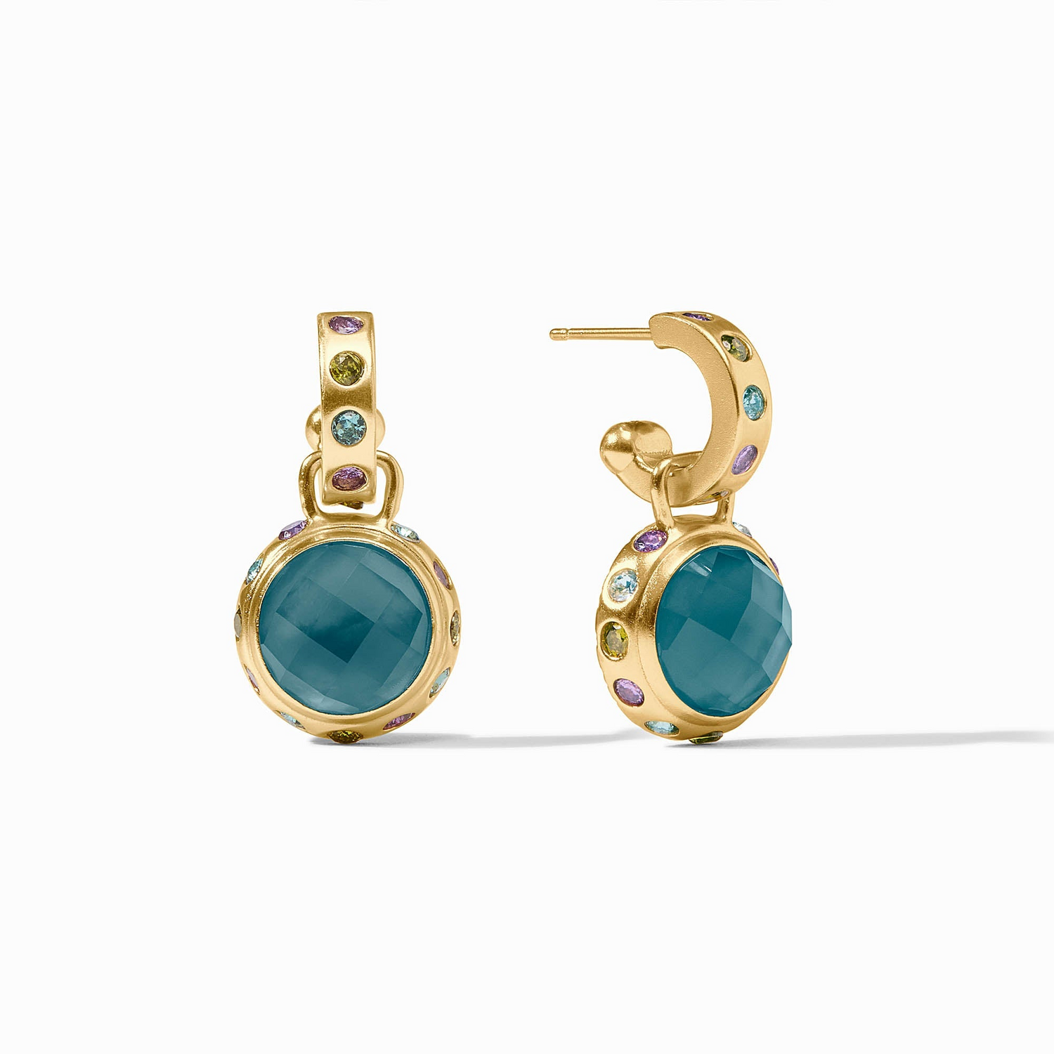 Rainbow Hoop & Charm Earring - Gold & Iridescent Montana Blue with Blue Twilight halo