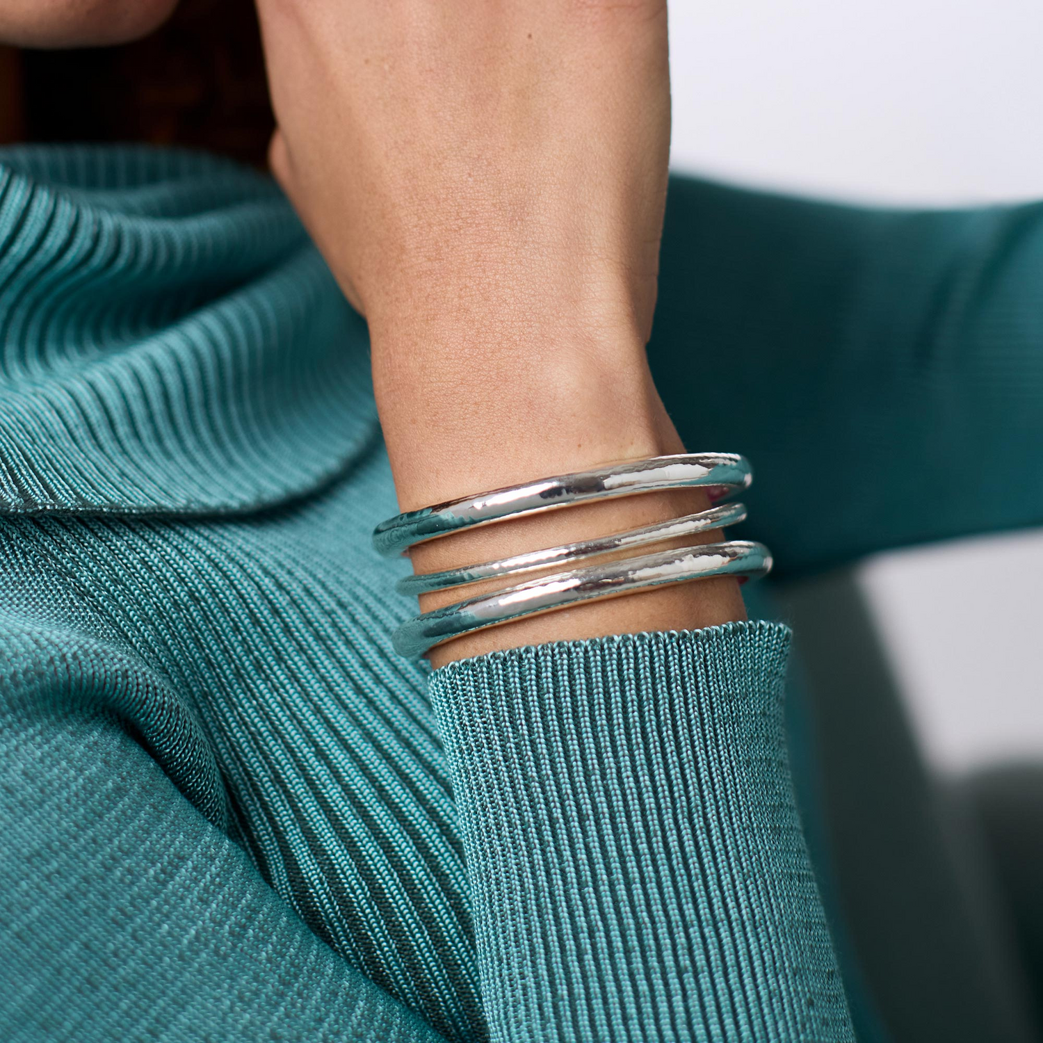 Havana Demi Bangle - Silver - Large