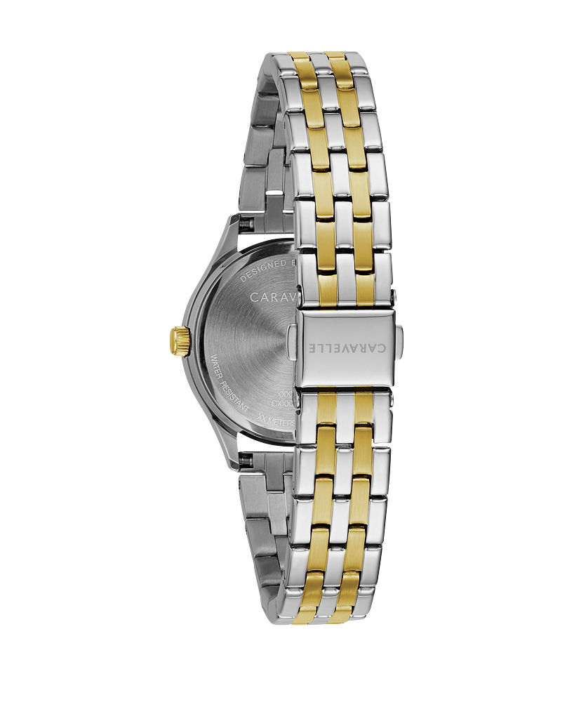 Caravelle by Bulova Three-Hand Gold Tone and Stainless Steel Ladies Watch with Silver-White Dial
