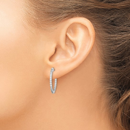 Sterling Shimmer Sterling Silver Rhodium-Plated CZ In and Out Round Hinged Hoop Earrings