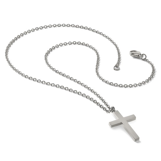 Chisel Stainless Steel Polished 25mm Cross Pendant on an 18 inch Cable Chain Necklace