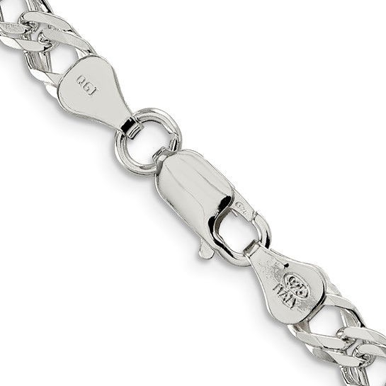 Sterling Silver 5.65mm 6 Side Diamond Cut Flat Double Curb Chain