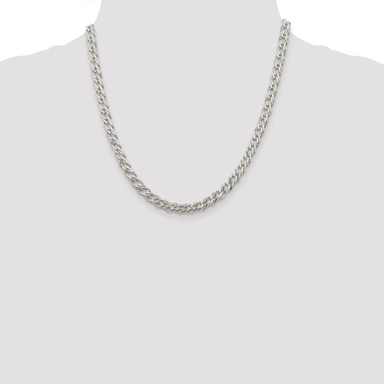Sterling Silver 5.65mm 6 Side Diamond Cut Flat Double Curb Chain