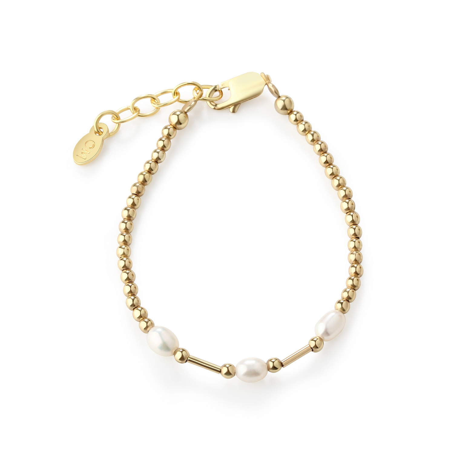 Gold Plated Sterling Silver 3 Pearl Beaded Bracelet
