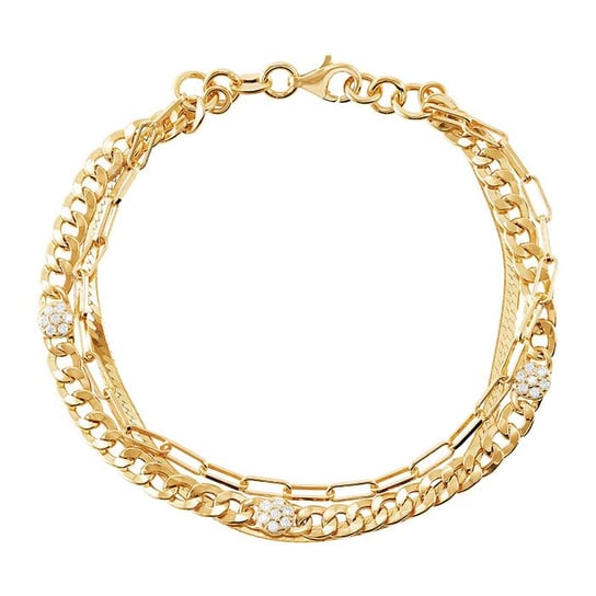 14K Yellow Gold Plated Sterling Silver Cubic Zirconia-Set Chain Bracelet
