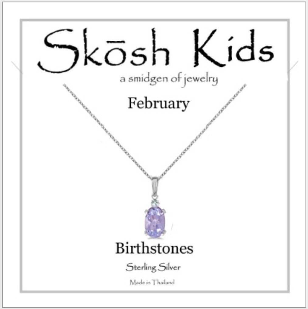 14" Oval Shape Imitation Birthstone with CZ Necklace - February