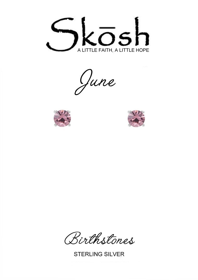 Sterling Silver 4mm Birthstone Stud Earrings- June