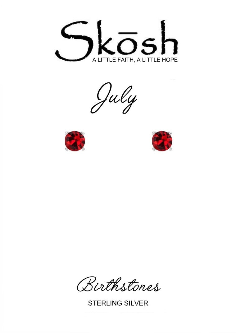 Sterling Silver 4mm Birthstone Stud Earrings- July