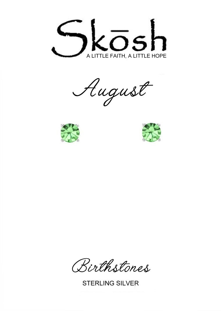 Sterling Silver 4mm Birthstone Stud Earrings- August