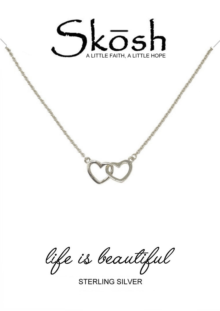 Sterling Silver Double Heart Skosh Necklace