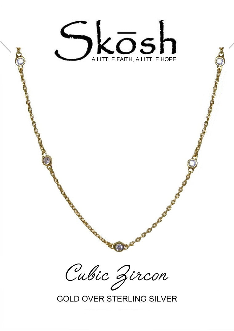 Gold over Sterling Silver Stationed Bezel CZ Necklace